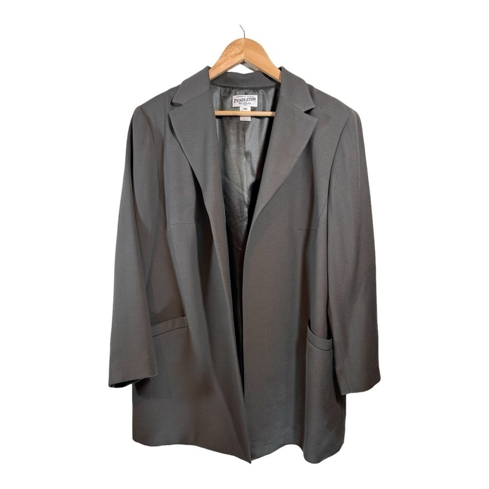 Pendleton Long Line Wool Blazer in Charcoal